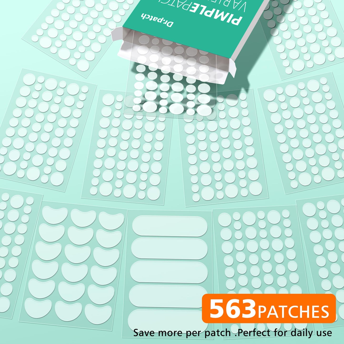 Dr.patch 563 Count Pimple Patches - Hydrocolloid Acne Patches for Face & Body, Invisible Thin, Large & Small Sizes for Whiteheads, Zits & Breakouts Beauty and Personal Care Dr.patch