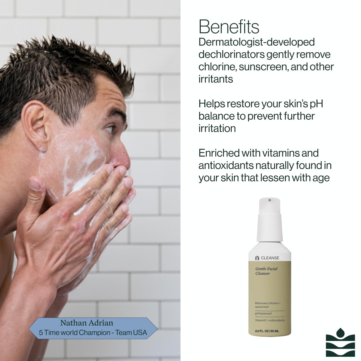 Dermasport Gentle Facial Cleanser for Athletes Hydrating Face Wash with Aloe and Hyaluronic Acid, Removes Chlorine Sweat & Sunscreen, Moisturizing
