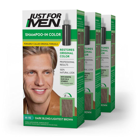 Just For Men Shampoo-In Color (Formerly Original Formula), Mens Hair Color with Keratin and Vitamin E for Stronger Hair - Dark Blond/Lightest Brown
