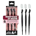 Japonesque Brow Touch Up Razors with Ultra-Sharp Stainless Steel Blades, for Removal of Unwanted Facial Hair and Peach Fuzz, Protective Blade Cover