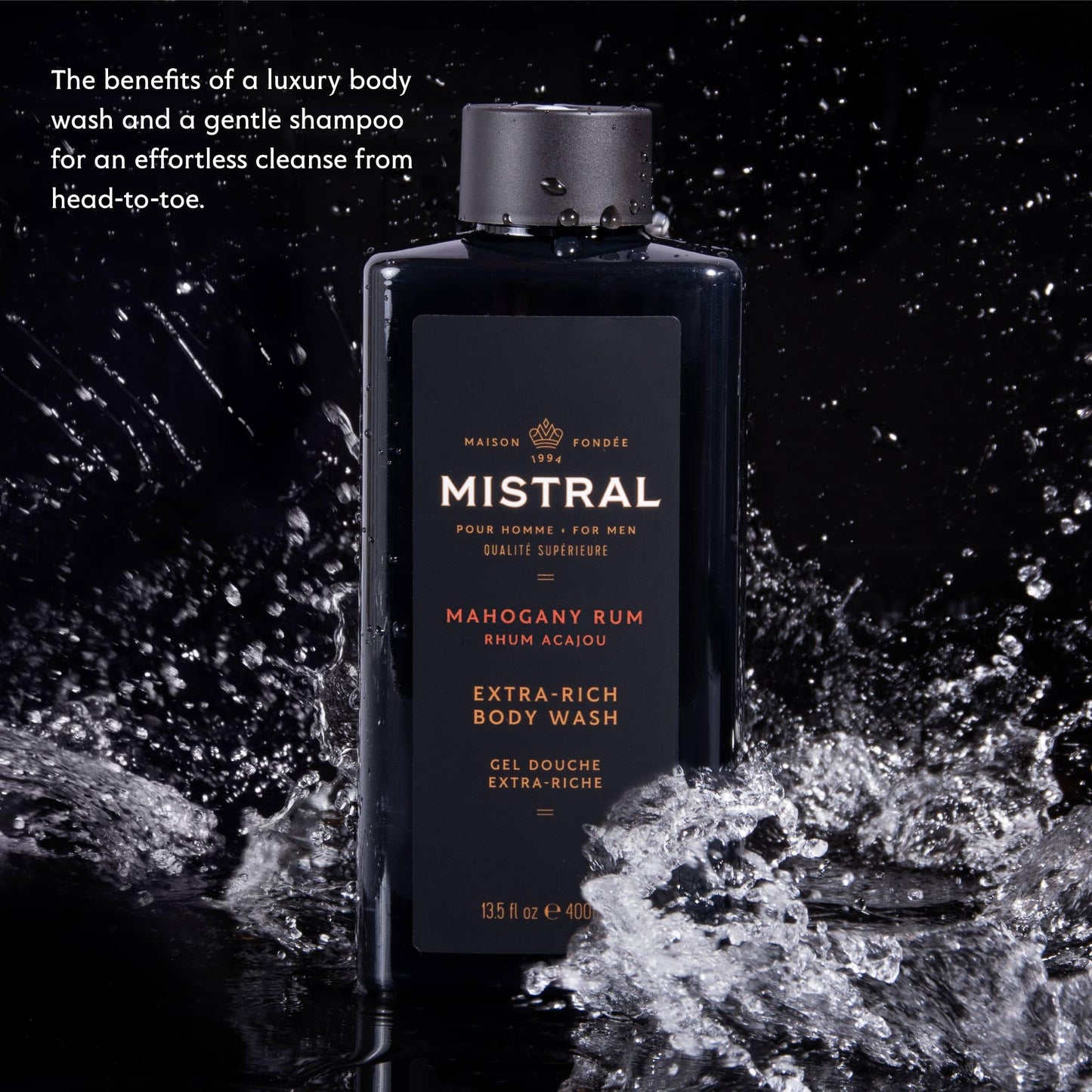 Mistral Men's Body Wash & Shampoo, Mahogany Rum 13.5 oz | 2-in-1 Natural Shower Gel for Men | SLS, Paraben & Phthalate Free | Natural Men’s Body Wash Beauty & Personal Care Mistral