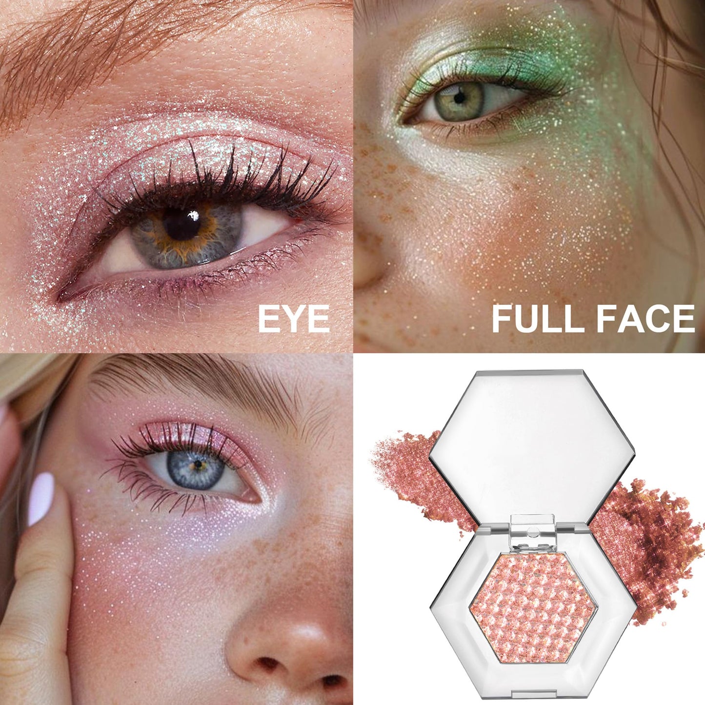 MIESCHER Glitter Eyeshadow Palette Makeup, Body Glitter Glue Gel Colorful Shimmer Sparkle Eyeshadow Long Lasting Highly Pigmented Waterproof