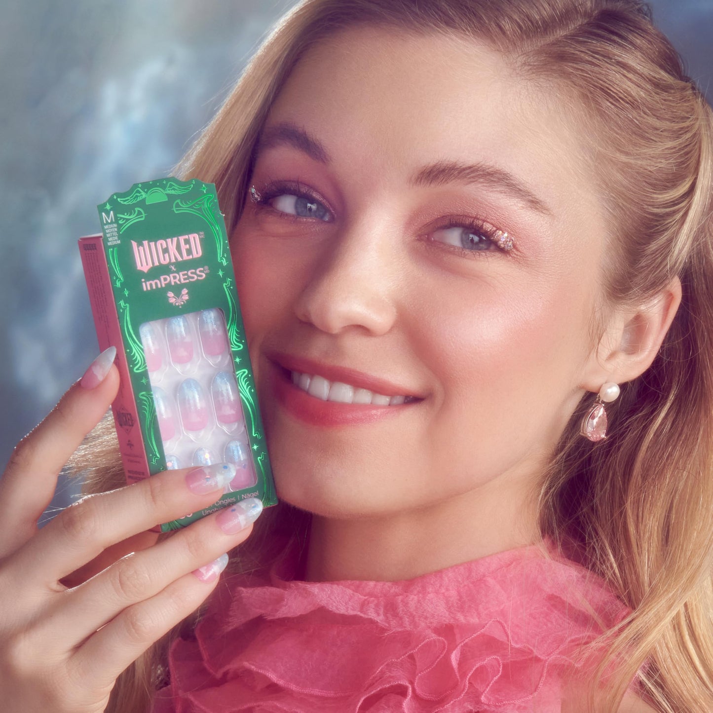 WICKED X imPRESS Press On Nails, New Improved Adhesive, Up To 10 Day Hold, ‘Destined To Fly’, Pink/Sky Blue, Medium Oval, Includes 30 Fake Nails, 1 Beauty & Personal Care imPRESS