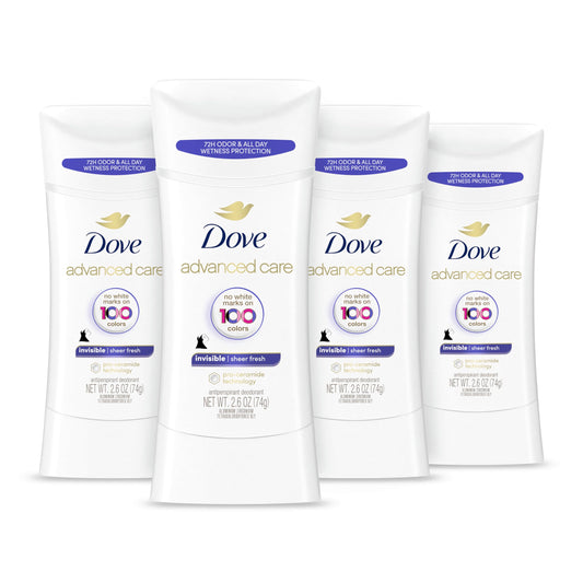 Dove Advanced Care Antiperspirant Deodorant Stick Sheer Fresh 4 Count Anti-stain antiperspirant deodorant for soft underarms 72-hour underarm odor Beauty and Personal Care Dove