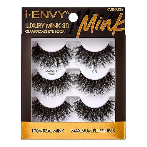 i-ENVY False Lashes, Mink 3D Lashes Value Pack Real Mink Maximum Fluffy Wispy Luxury Glamorous Natural Look Reusable Eyelashes (06)