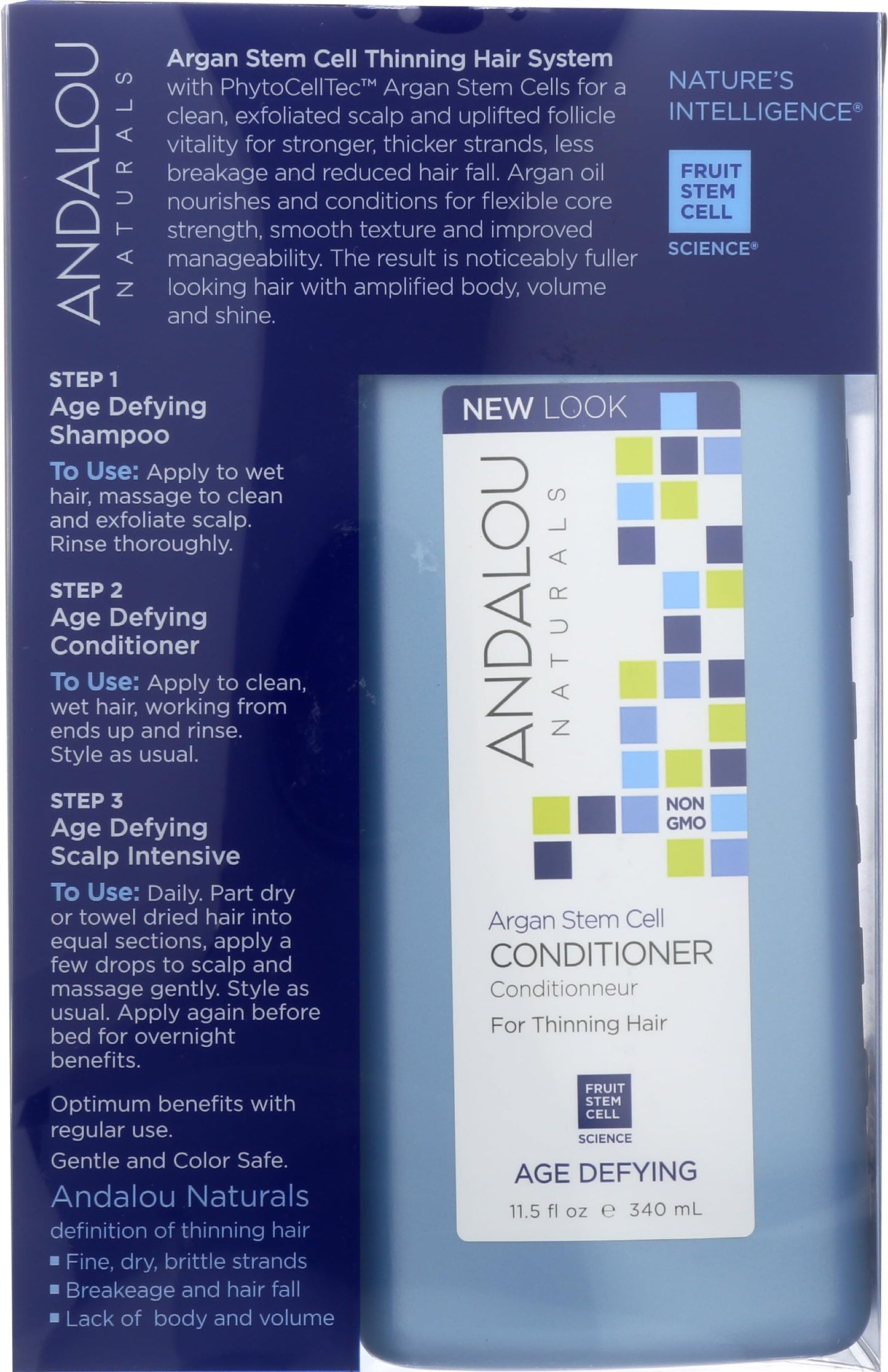 Andalou Naturals Age Defying Hair Thinning Treatment System, 3 Piece Kit