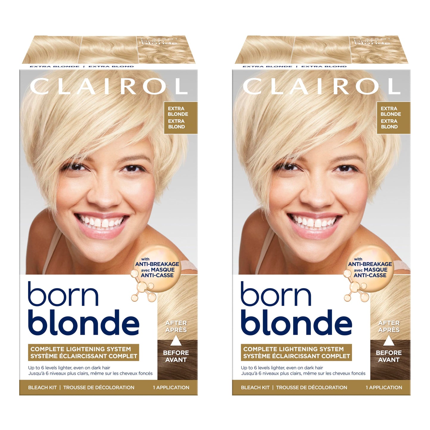 Clairol Born Blonde Extra Blonde Bleach Kit, Complete Lightening System, Up to 6 Levels Lighter Hair Color, Pack of 2 - Packaging May Vary