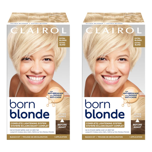 Clairol Born Blonde Extra Blonde Bleach Kit, Complete Lightening System, Up to 6 Levels Lighter Hair Color, Pack of 2 - Packaging May Vary