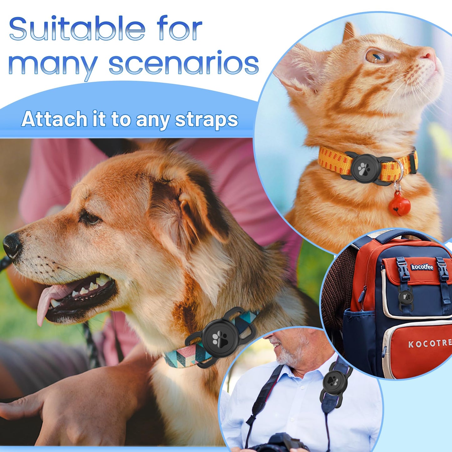 SANKALA Airtag Dog Collar Holder - Waterproof Silicone Full Body Protective Apple AirTag Holder for Pets, Fits All Collar Widths, Black (1 Pack)