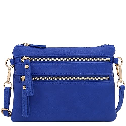 FashionPuzzle Multi Zipper Pocket Small Wristlet Crossbody Bag (Royal Blue)