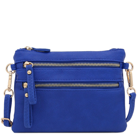 FashionPuzzle Multi Zipper Pocket Small Wristlet Crossbody Bag (Royal Blue)