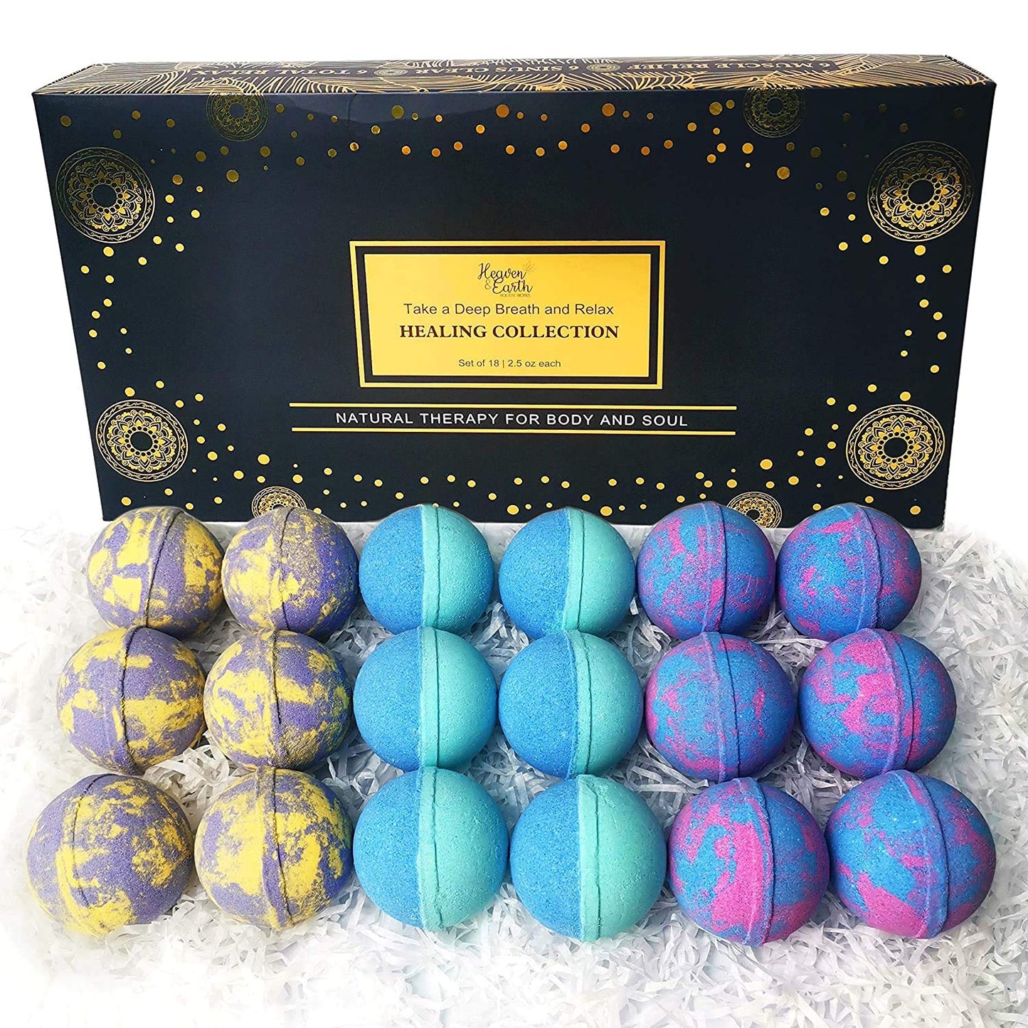 Aromatherapy Bath Bomb Set for Women & Men! Healing Essential Oil Bath Bombs Gift Box with 18 Large Natural Moisturizing Bath Fizzies Bulk Wrapped…