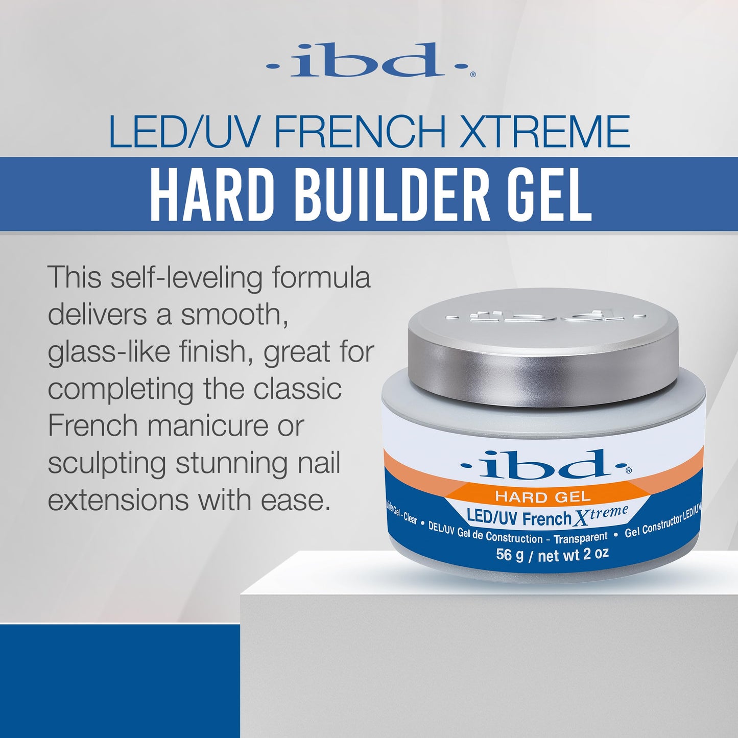 ibd Hard Gel for Nails - LED/UV French Xtreme Clear Builder Gel, Ideal for Nail Extensions, 2 oz