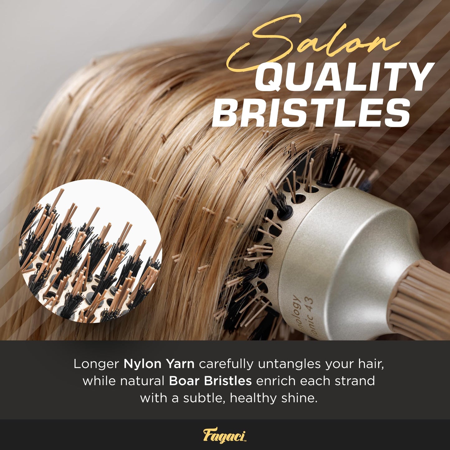 Fagaci Professional Round Brush with Natural Boar Bristle for Blow Drying, Nano Technology Ceramic + Ionic for Voluminous Healthy Hair Styling |
