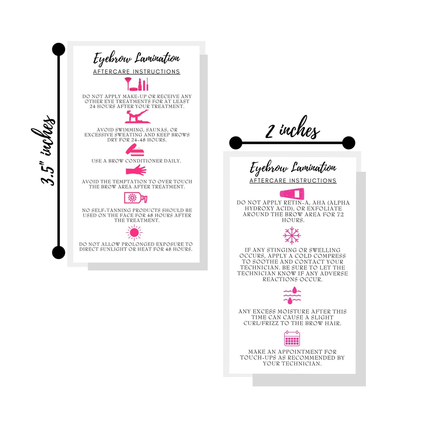 Eyebrow Lamination Aftercare Instruction Cards | Physical Printed 2 x 3.5” inches Business Card Size | Starter Lift Kit with Tint at home diy