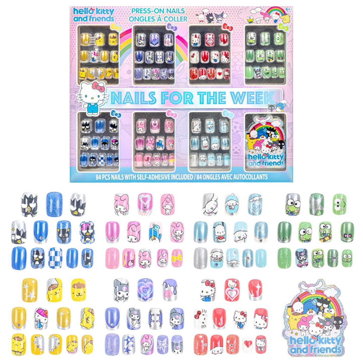 Hello Kitty and Friends 84pc Kid Press-On Nails Set, Pre-Adhesive Ages 6+ Beauty and Personal Care Townley Girl