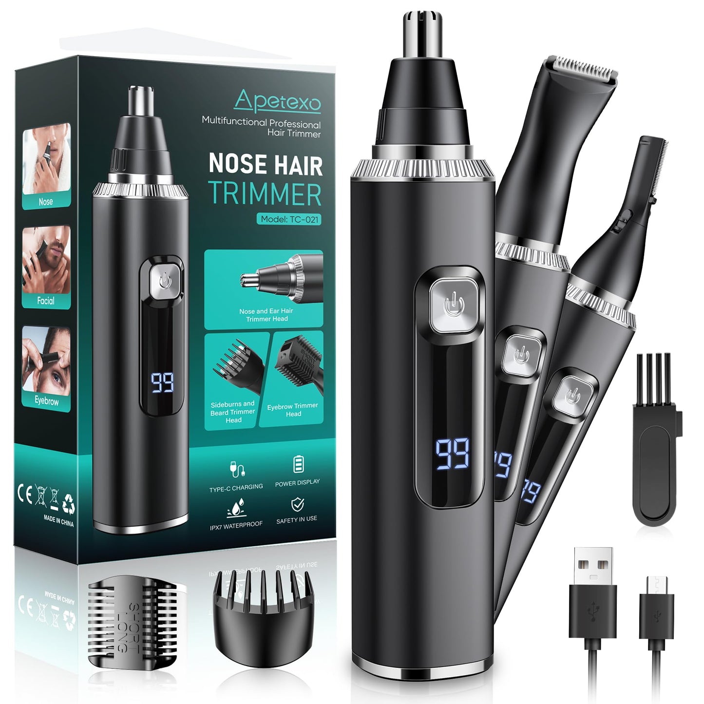 Apetexo Nose Hair Trimmer for Men and Women, Type-C Rechargeable Precision Groomer with Double-Edged Blades, Painless & IPX7 Waterproof Design Beauty and Personal Care Apetexo Default Title