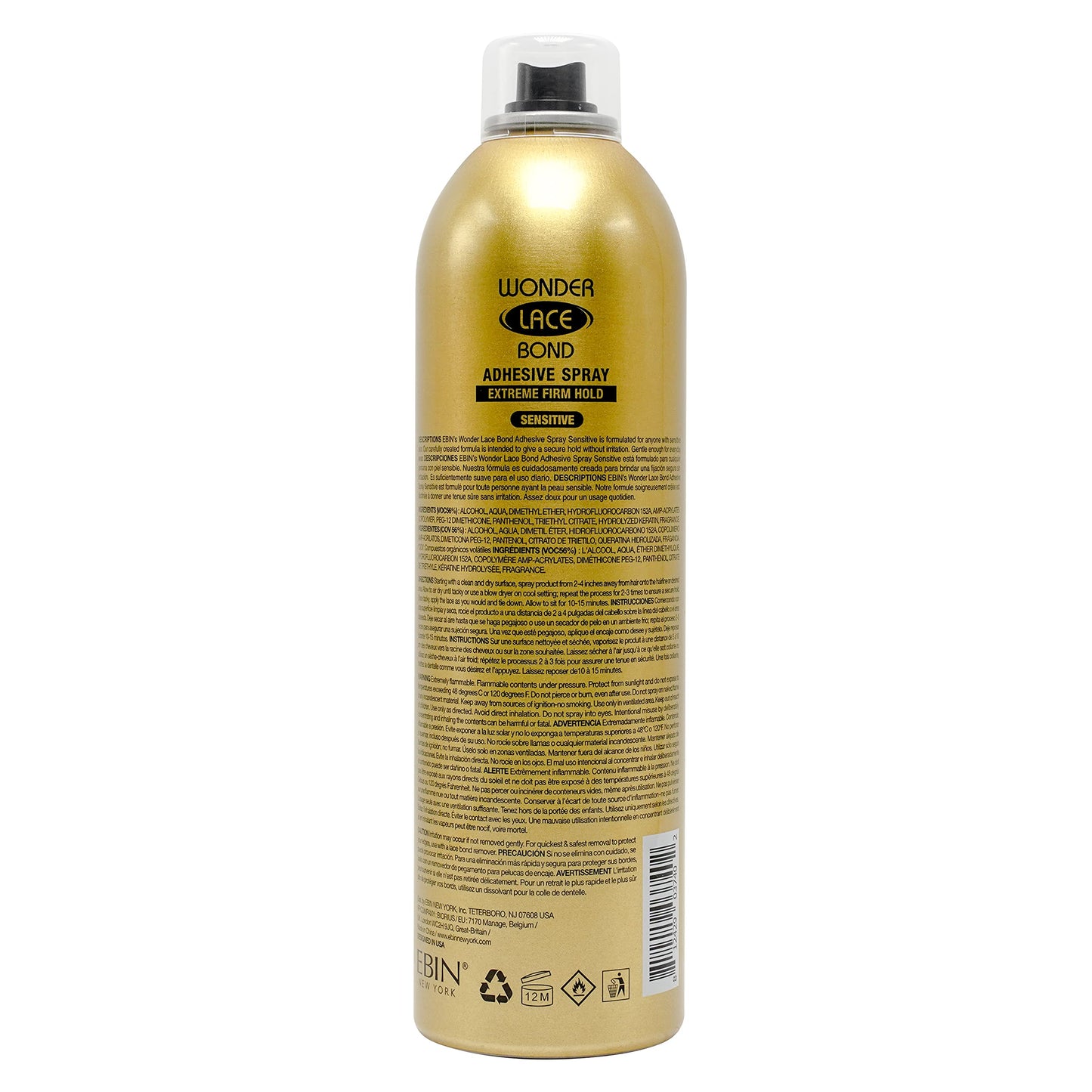 EBIN NEW YORK Wonder Lace Bond Adhesive Spray Sensitive - Extreme Firm Hold 14.2 fl. oz./ 420mL |Sensitive Use, Fast Drying,No Residue, No Build-up