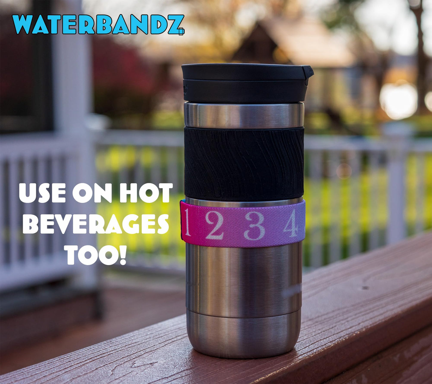 WaterBandz - Stay Hydrated: Elastic Fabric Bands Make your Daily Water Intake Simple and Fun! Universal size for Water Bottles, Cups, and Glasses