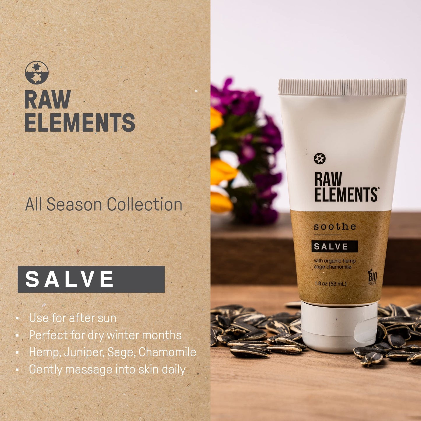 Raw Elements All Season Face + Body Skin Salve - Heal and Rejuvenate with Shea Butter, Hemp, and Chamomile in Bio-Resin Travel Size Body Lotion, 1.8