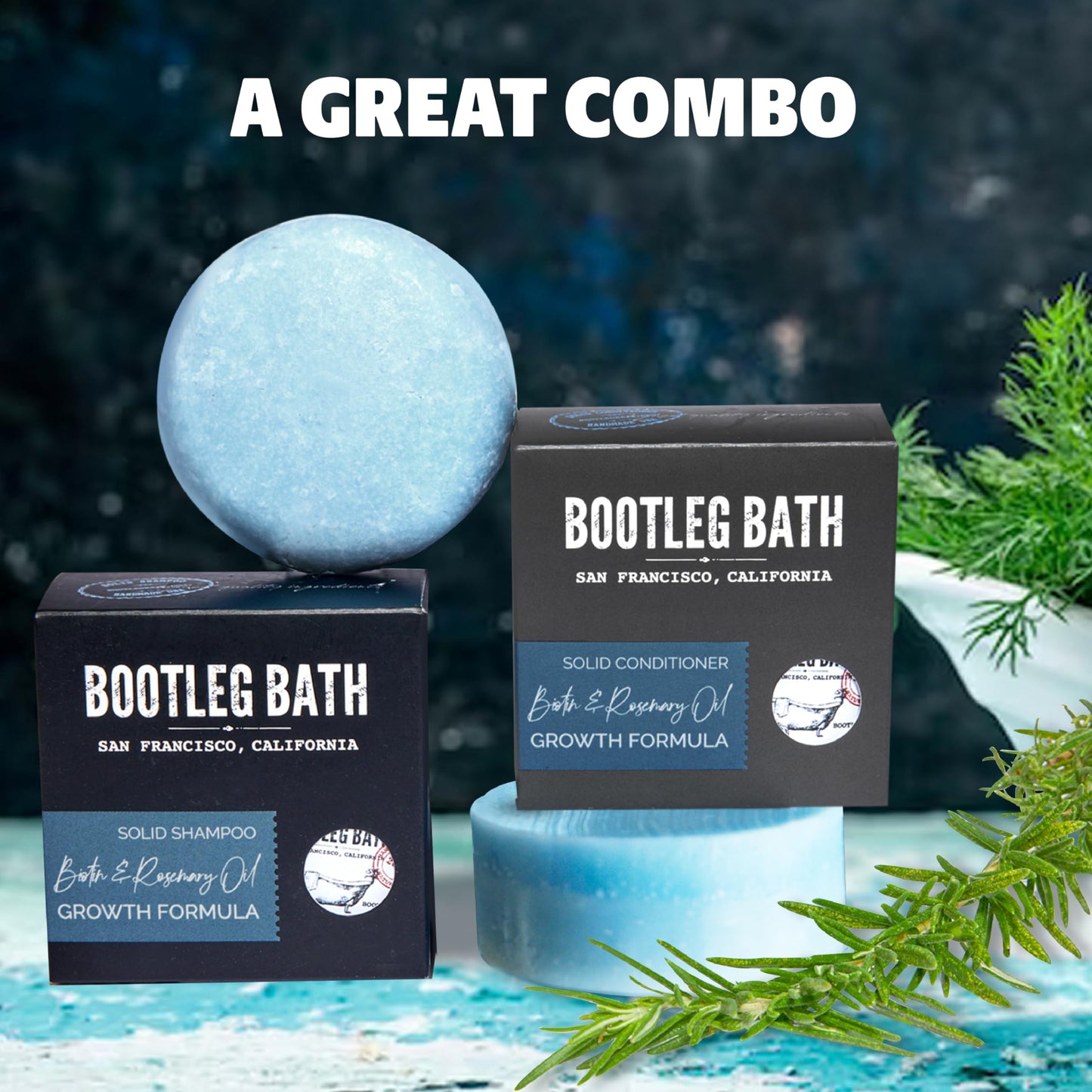 BOOTLEG BATH Growth Formula Shampoo and Conditioner Bar Set with Biotin and Rosemary Essential Oil, Vegan, Sulfate-Free, Phthalate-Free, Paraben-Free