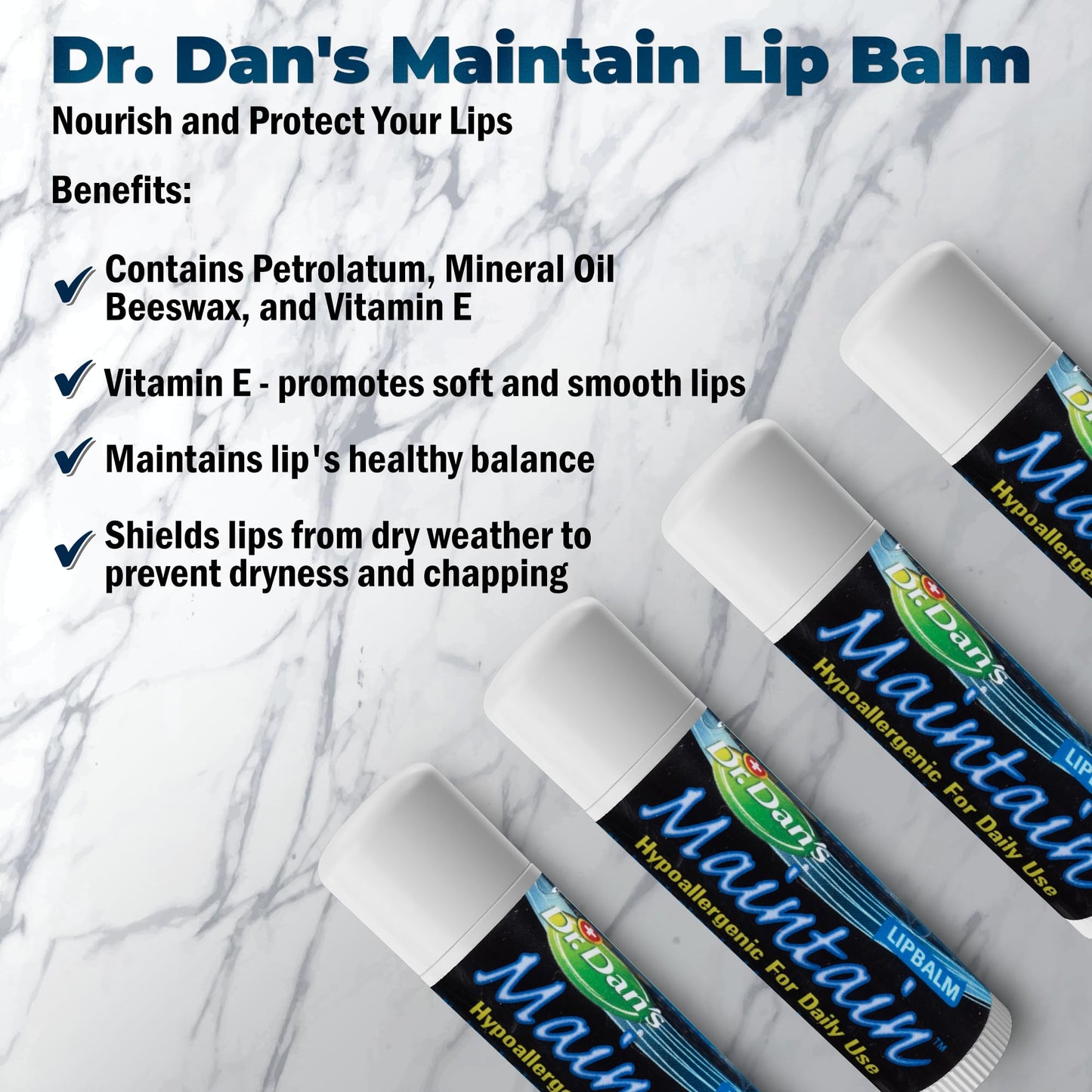 Dr. Dan's Maintain Lip Balm - Perfect for Everyday and Cortibalm aftercare, Mild Ingredients & Beeswax, Vitamin E Enriched for Moisturizing Dry Lips
