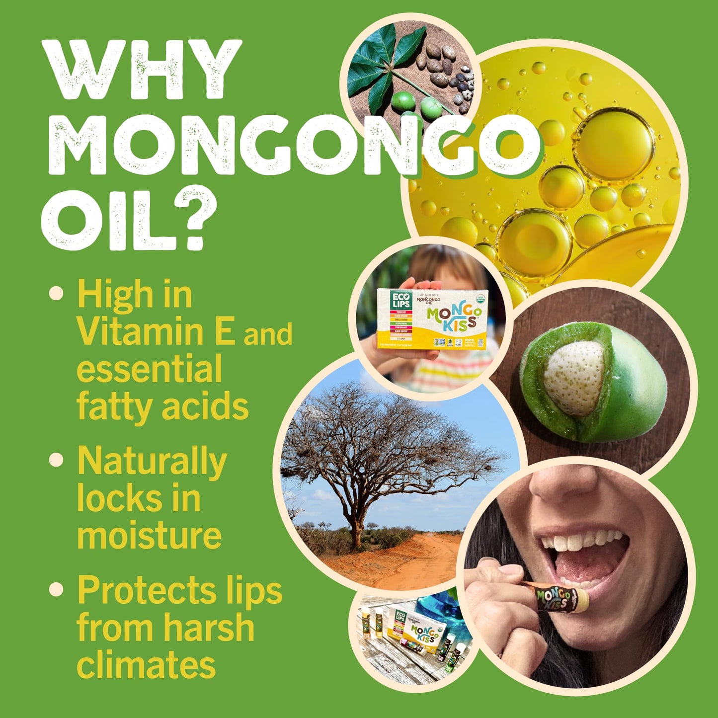 Mongo Kiss USDA Organic Lip Balm Set 8-pack (0.15 oz. each) with Mongongo Oil & Cocoa Butter to Moisturize Chapped Lips | Made in USA by Eco Lips