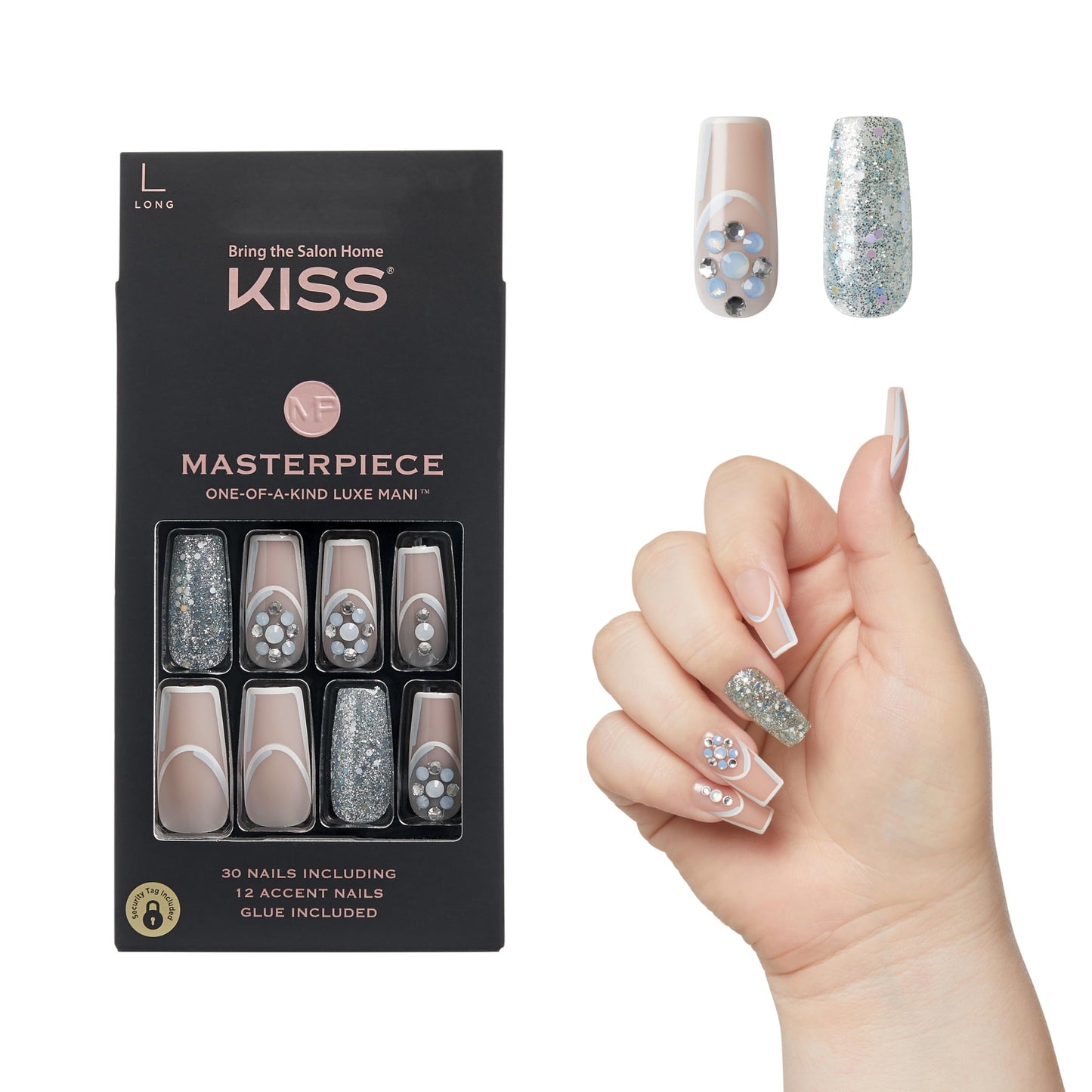 KISS Masterpiece One-Of-A-Kind Luxe Manicure - Long, Square - Members Only, Waterproof, Durable, Flexible, No Damage, Trendy & Intricate Nail Art From Beauty & Personal Care KISS