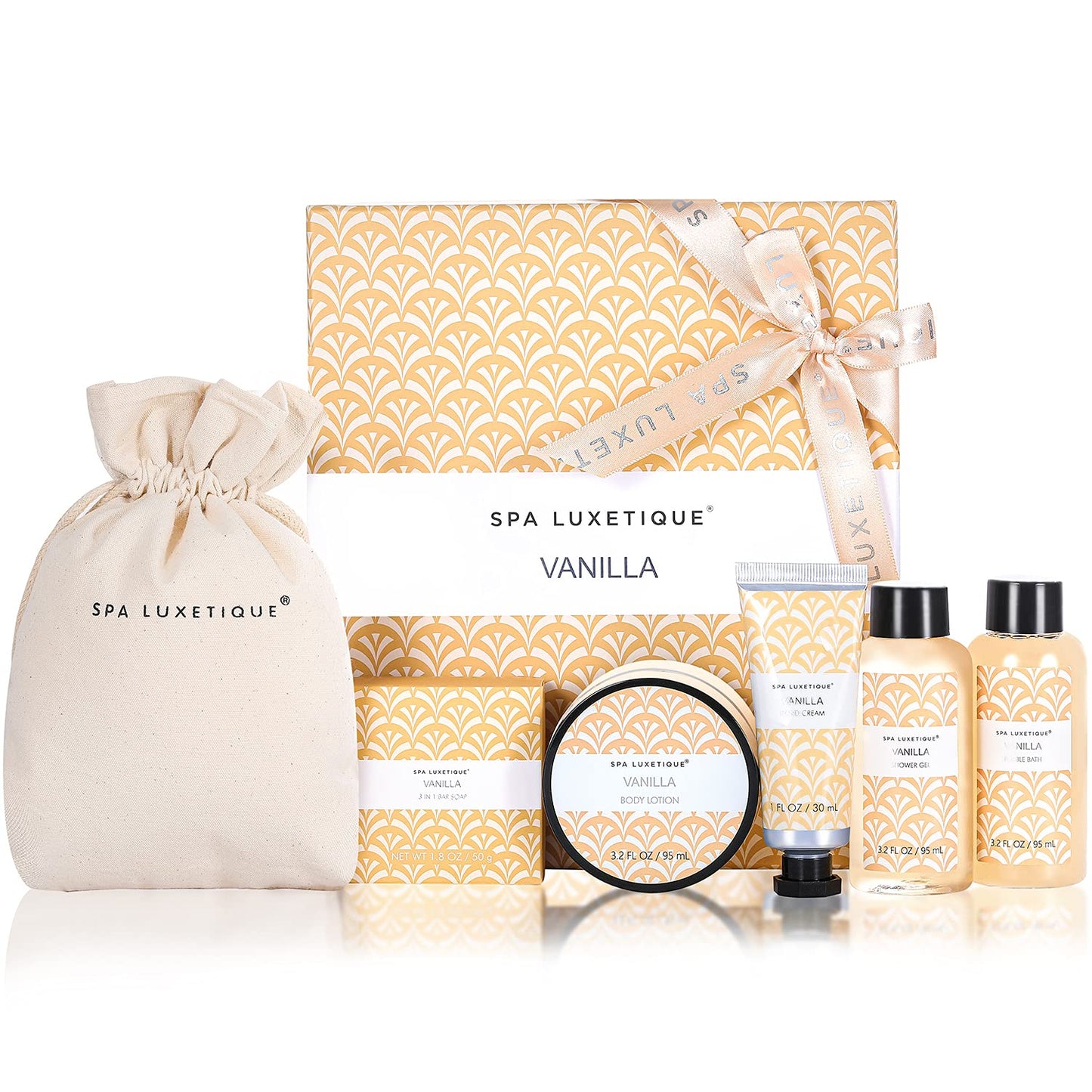 Spa Luxetique Spa Gifts for Women 6pc Vanilla Bath Sets Women Gift With Body Lotion, Shower Gel, Bubble Bath, Hand Cream, Bath and Body Gifts Set