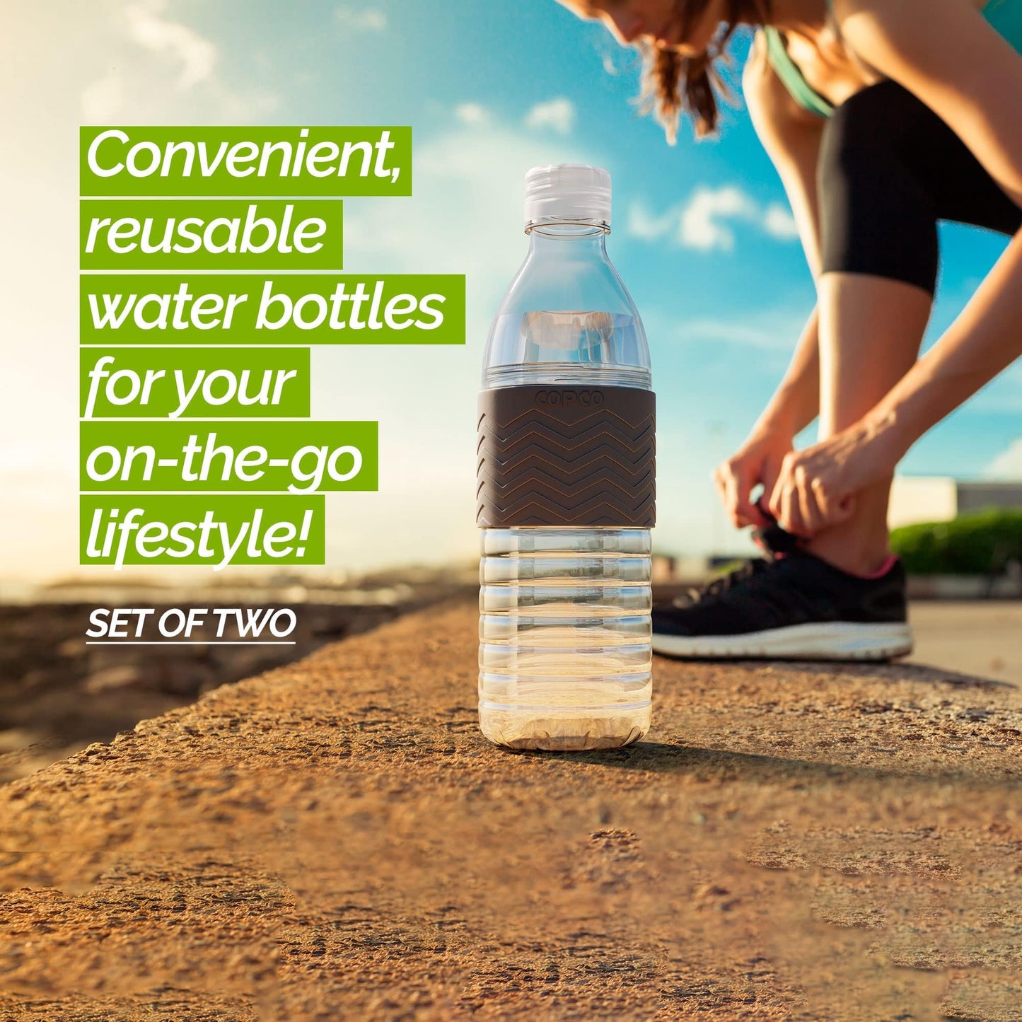 Copco Hydra Water Bottle with Spill-Resistant Lid, 16.9 oz (Set of 2) - Reusable Tritan Non-Slip Sleeve, Twist-Open Body - BPA-Free, Leak-Proof