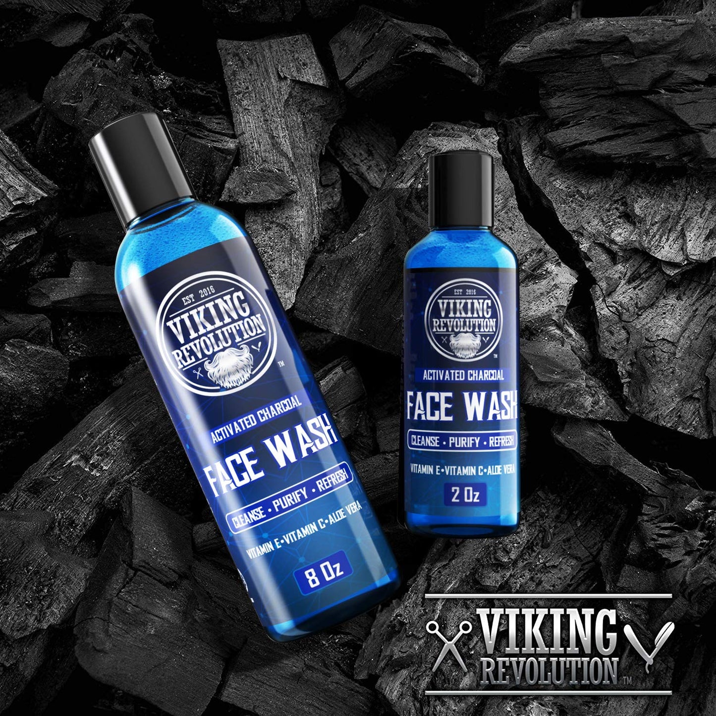 Viking Revolution Charcoal Face Wash for Men- Scrub Away Dirt and Toxins, Skin Cleaning Agent - Cleanse, Purify and Refresh - Daily Charcoal Facial