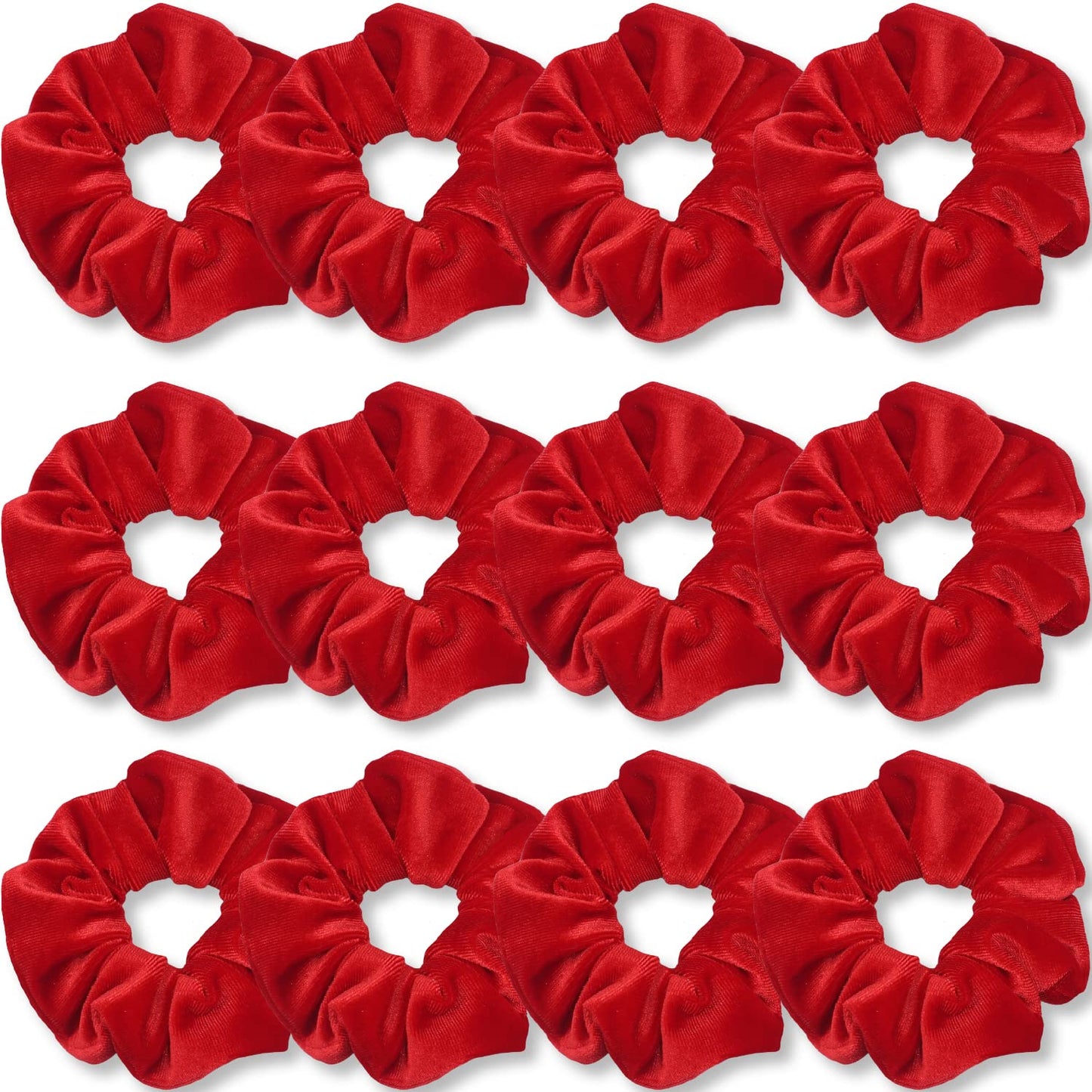 IVARYSS Red Scrunchies, Premium Velvet Soft Hair Scrunchy, Solid Colors Thick Elastic Bands, Hair Accessories for Women and Girls, 12 Pack