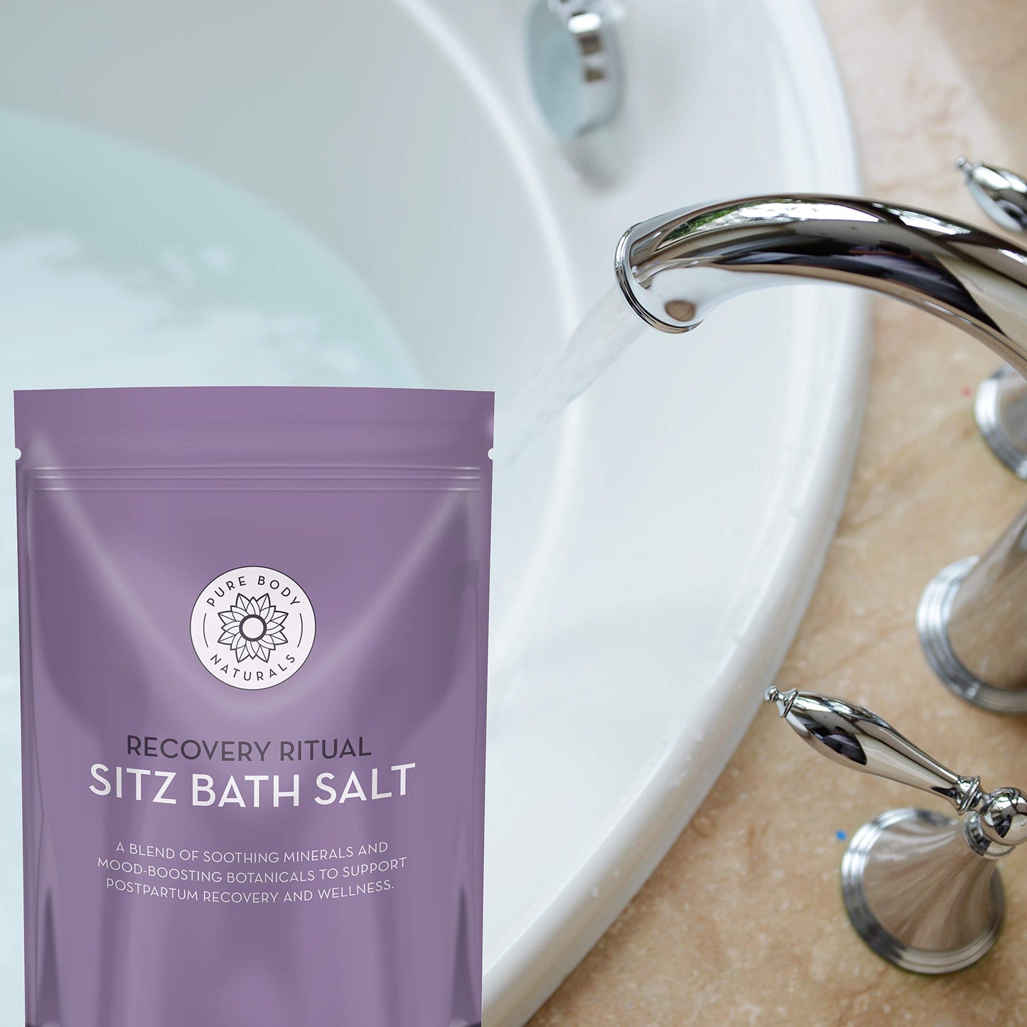 Pure Body Naturals Sitz Bath Salt - Postpartum Care and Hemorrhoid Comfort - Natural Soak for Self Care and Hemorrhoid, Post Partum Essentials, 32 Oz