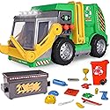 Large Motorized 19" Maxx Action Garbage Truck Toy Set with Lights and Sound Includes Dumpster, Trash Bin and Miniature Trash Pieces for Kids