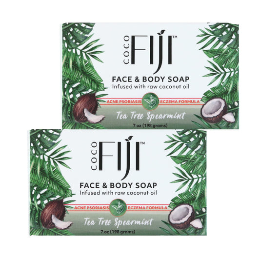 Coco Fiji Soap Bar for Face and Body Infused With Organic Coconut Oil, Tea Tree Spearmint, Essential Oil, Natural Soap for Moisturizing & Pore