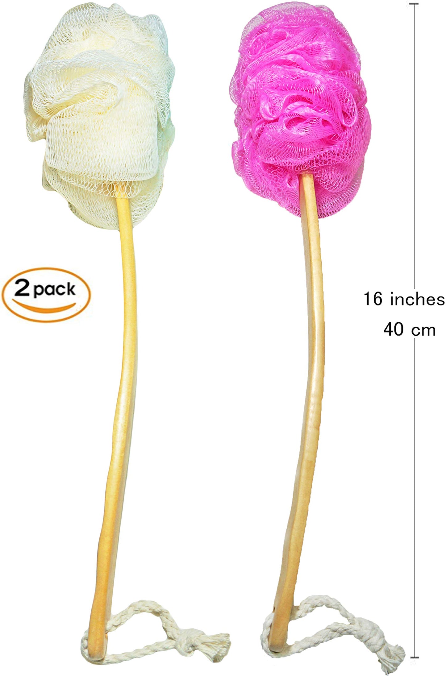 Shower Loofah Body & Back Scrubber - Exfoliating Loofah Bath Brush On a Stick - with Long Wooden Handle Back Brush for Men & Women - Easy Reach Body