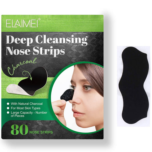 ELAIMEI Pore Strips, 80 Pcs, Natural Charcoal Blackhead Remover Strips for All Skin Types, Pore Deep Cleansing & Minimizing Nose Strips, Instant Beauty and Personal Care Yecuce Default Title