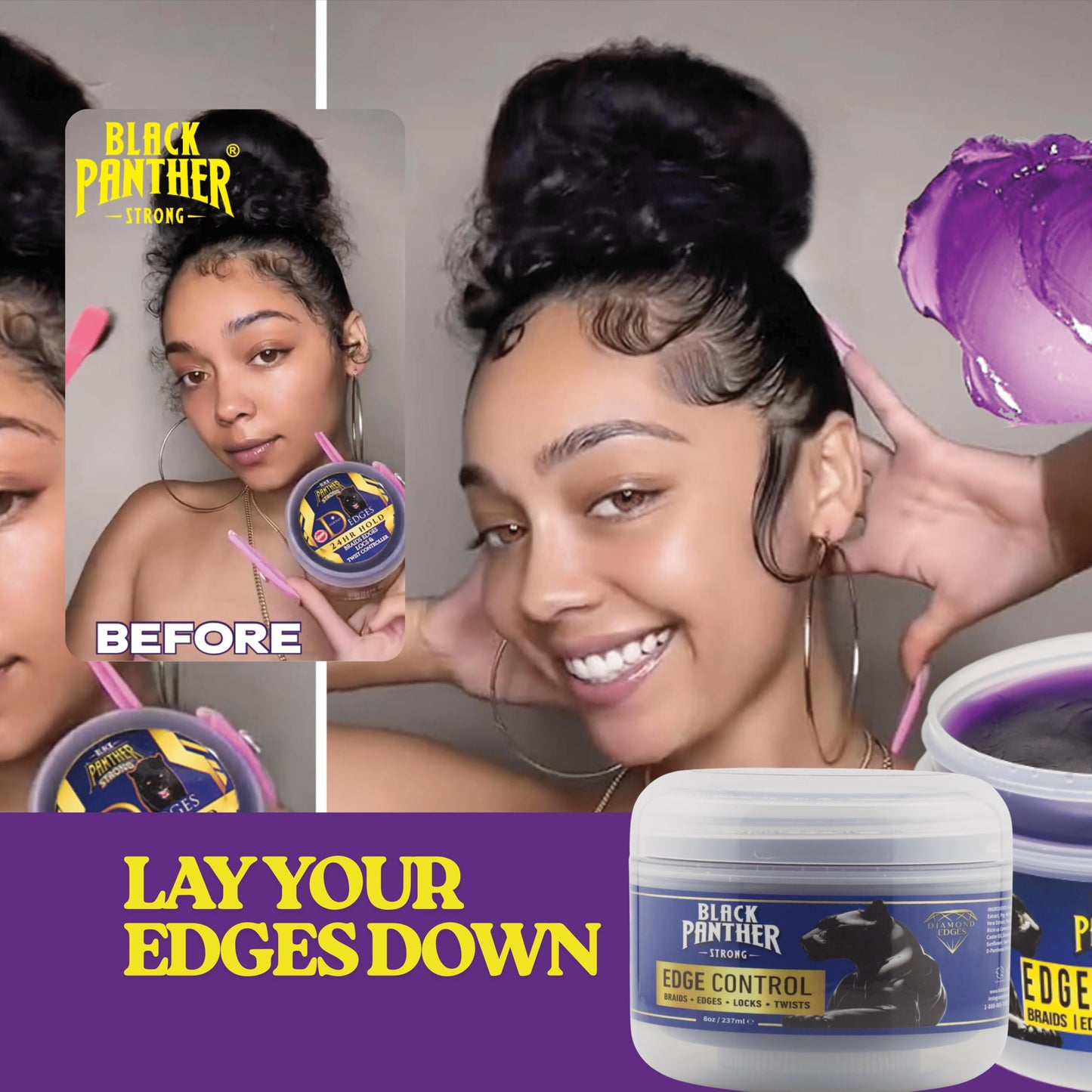 Black Panther Edge Control Gel For 4C Natural And Relaxed Hair, Enriched With Multi Vitamins, Non-Greasy, Non-Flaking, No White Cast, 24 hrs hold