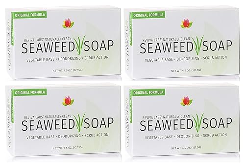 Reviva Seaweed Soap - 4 Pack - Organic Seaweed Face Scrub and Exfoliating Body Scrub Soap Bar - 4.5 oz. Vegetable Base Natural Bar Soap and Seaweed