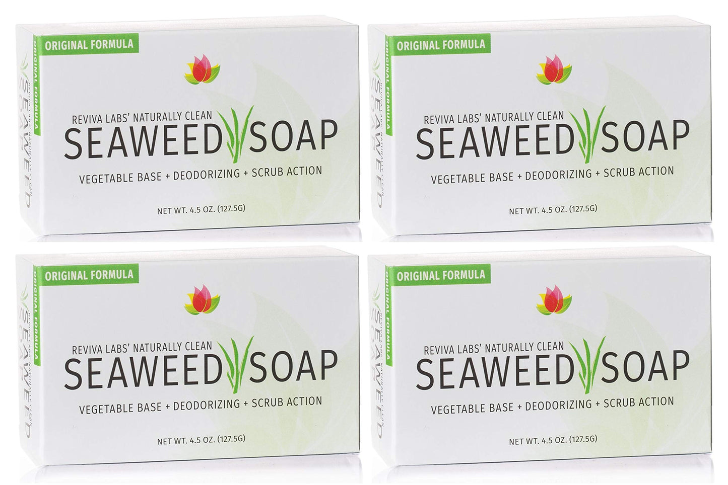 Reviva Seaweed Soap - 4 Pack - Organic Seaweed Face Scrub and Exfoliating Body Scrub Soap Bar - 4.5 oz. Vegetable Base Natural Bar Soap and Seaweed