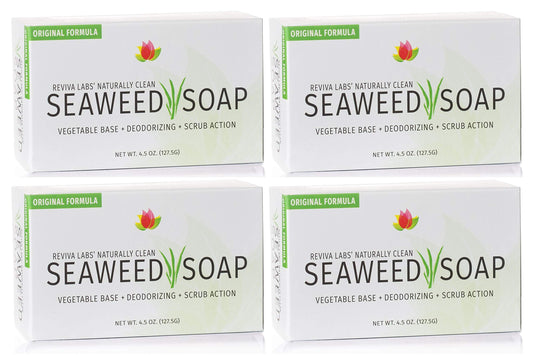 Reviva Seaweed Soap - 4 Pack - Organic Seaweed Face Scrub and Exfoliating Body Scrub Soap Bar - 4.5 oz. Vegetable Base Natural Bar Soap and Seaweed