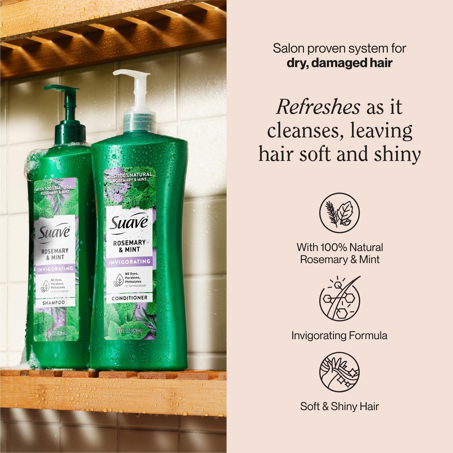 Suave Invigorating Shampoo with Rosemary & Mint, Refreshing & Replenishing Care for Healthy-Looking Hair, No Parabens, Phthalates, or Dyes, 28 FL OZ Beauty and Personal Care Suave