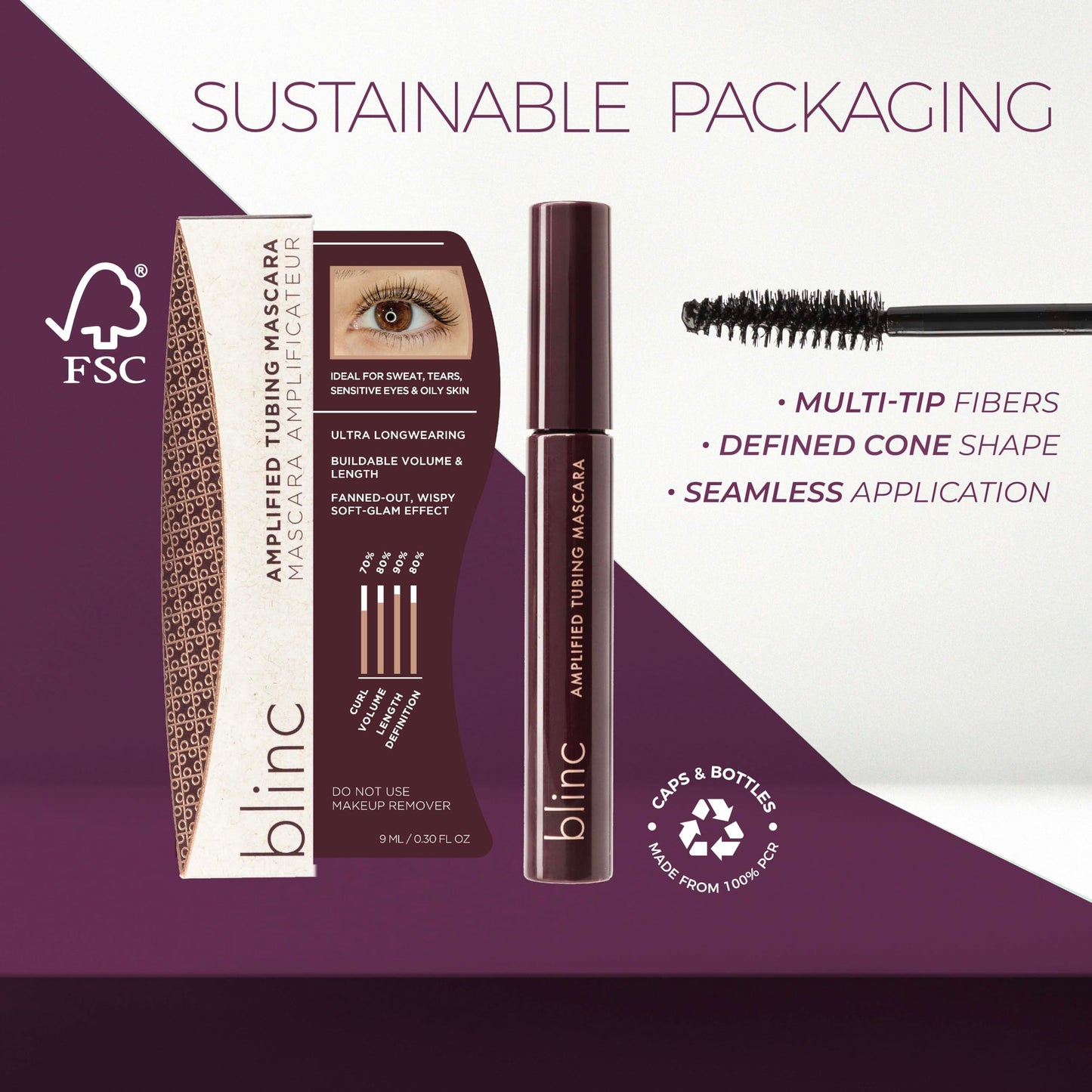 Blinc Amplified Tubing Mascara, Ultra-Longwearing Washable Mascara, Soft-Glam Volumizing, Lengthening and Defining Mascara, 9mL / 0.30 Fl. OZ