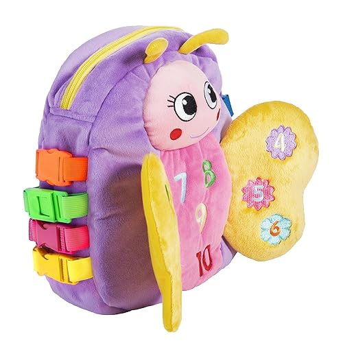 Buckle Toys - Blossom Butterfly Activity Backpack - Educational Learning Toy - Must Have for Long Car Trips - Zippered Pouch for Storage - Great Gift for Toddlers, Girls and Kids