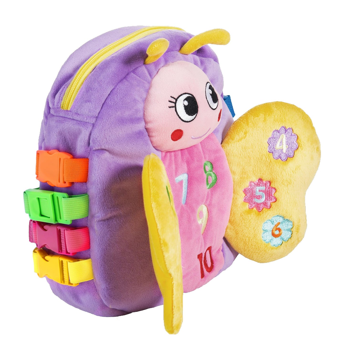 Buckle Toys - Blossom Butterfly Activity Backpack - Educational Learning Toy - Must Have for Long Car Trips - Zippered Pouch for Storage - Great Gift for Toddlers, Girls and Kids