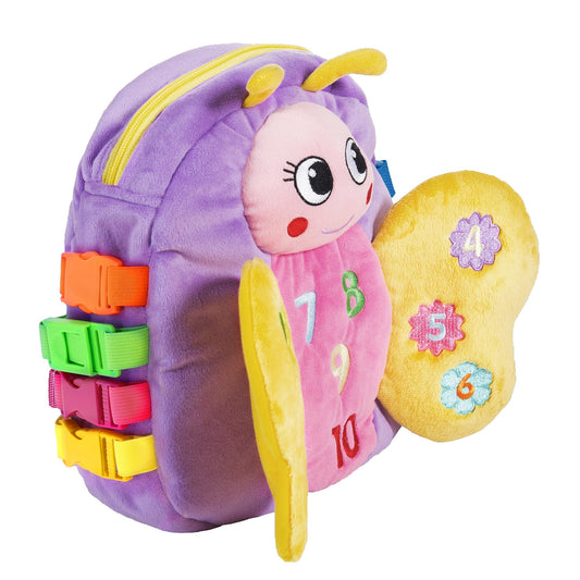 Buckle Toys - Blossom Butterfly Activity Backpack - Educational Learning Toy - Must Have for Long Car Trips - Zippered Pouch for Storage - Great Gift for Toddlers, Girls and Kids