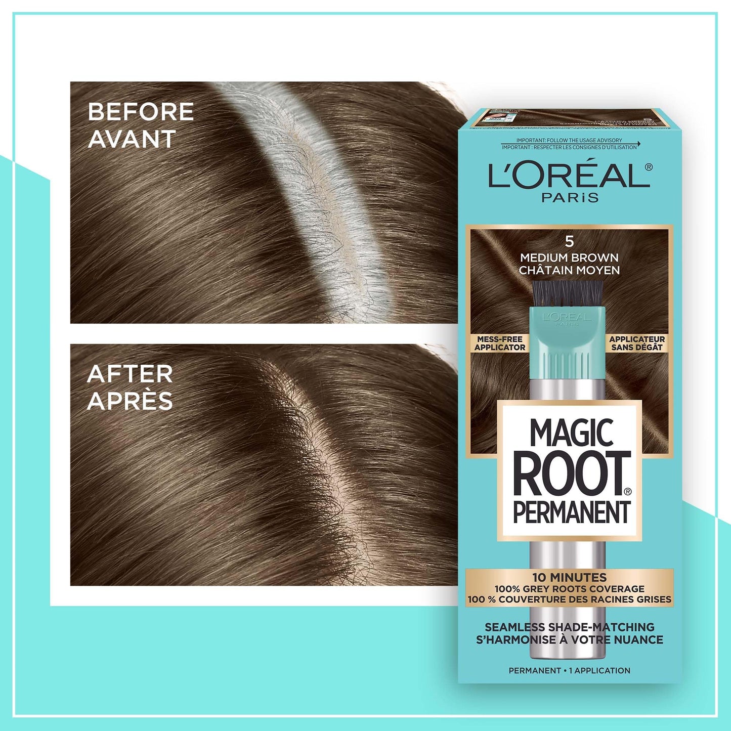 L'Oreal Paris Magic Root Rescue 10 Minute Root Hair Coloring Kit, Permanent Hair Color with Quick Precision Applicator, 100 percent Gray Coverage, 5