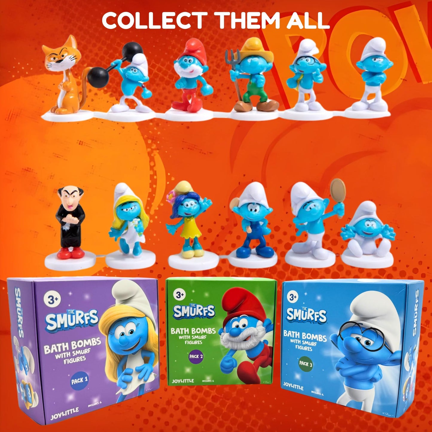 The Smurfs Bath Bombs with Action Figures-Brainy, Handy Smurf, Blossom, and Azrael (Pack 3) Beauty and Personal Care Joylittle