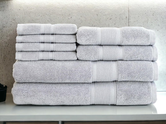 Luzia 8 Piece Bathroom Towel Set - 100% Turkish Cotton, Premium Quality - 2 Bath Towels 2 Hand Towels and 4 Washcloths (Light Grey)