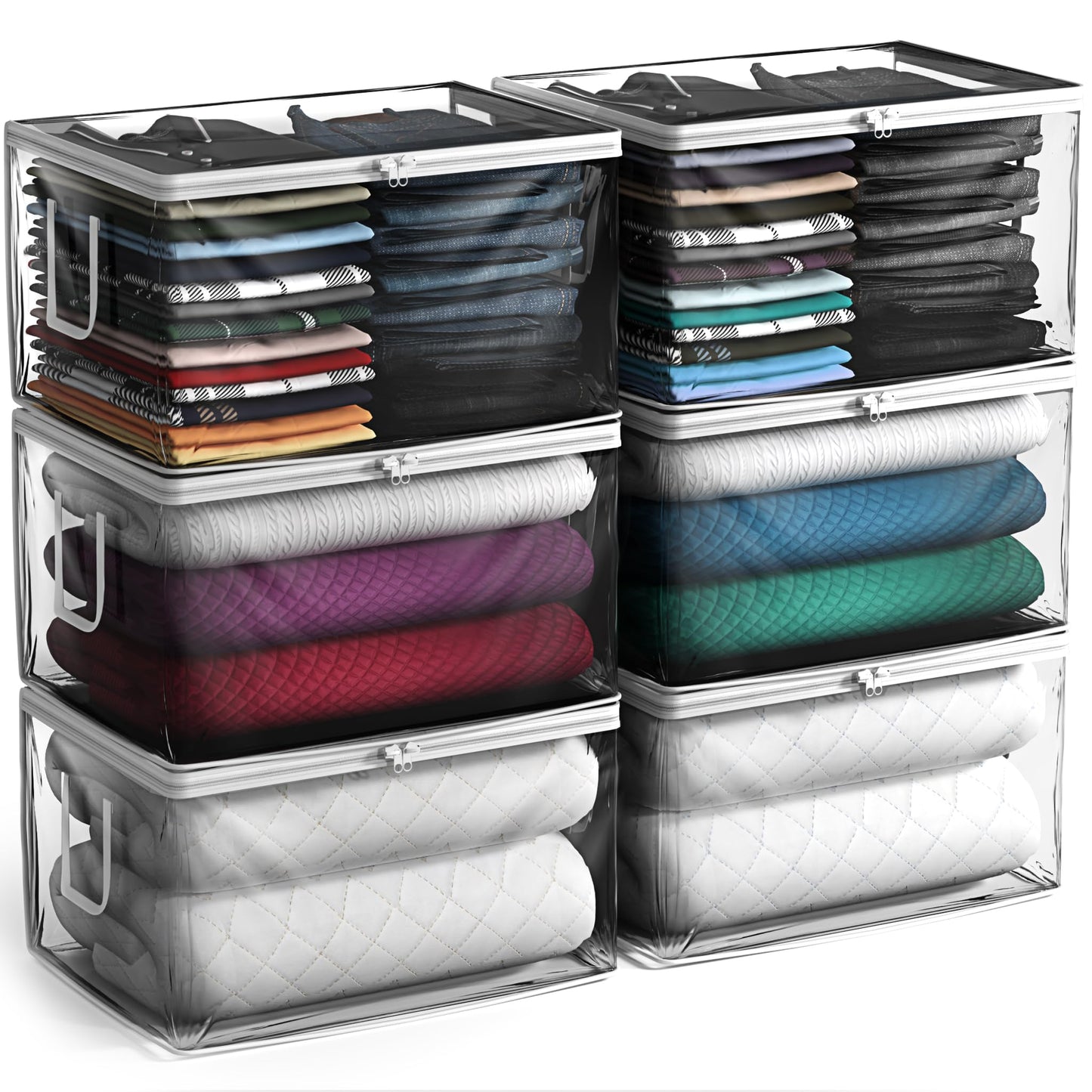 Sorbus clear Storage Bag - Foldable Large Plastic Bags with Zipper & Carry Handles, Great for Clothes, Blankets, Closets, Bedrooms, and more (6 Pack)